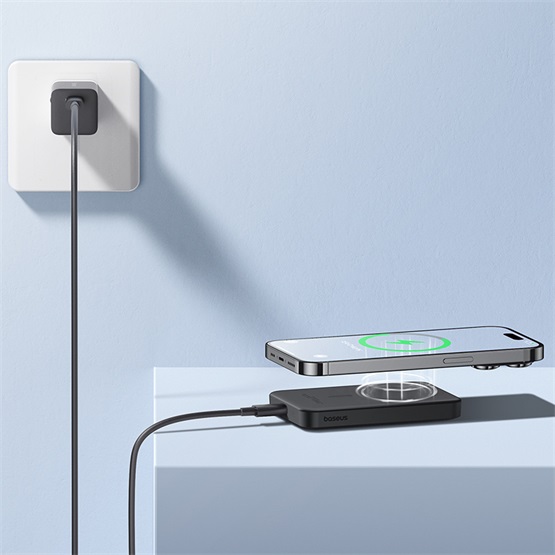 Baseus Magnetic Mini vezeték nélküli gyorstöltő powerbank 5000 mAh, 20W, fekete + 60W USB Type-C, 30cm kábel - Image 5