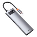 Baseus Metal Gleam 8-in-1 USB Type-C HUB dokkoló állomás, szürke - Image 3