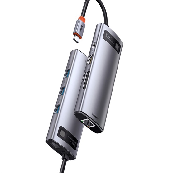 Baseus Metal Gleam 8-in-1 USB Type-C HUB dokkoló állomás, szürke - Image 5