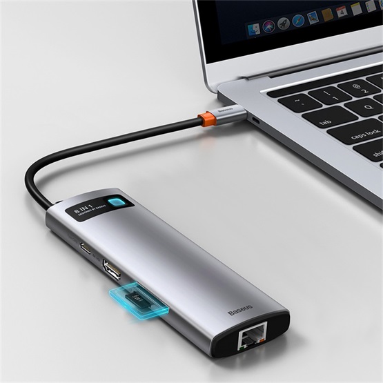 Baseus Metal Gleam 8-in-1 USB Type-C HUB dokkoló állomás, szürke - Image 6
