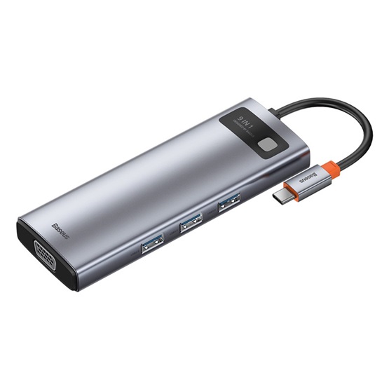 Baseus Metal Gleam 9-in-1 USB Type-C HUB dokkoló állomás, szürke - Image 3
