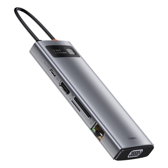 Baseus Metal Gleam 9-in-1 USB Type-C HUB dokkoló állomás, szürke - Image 4