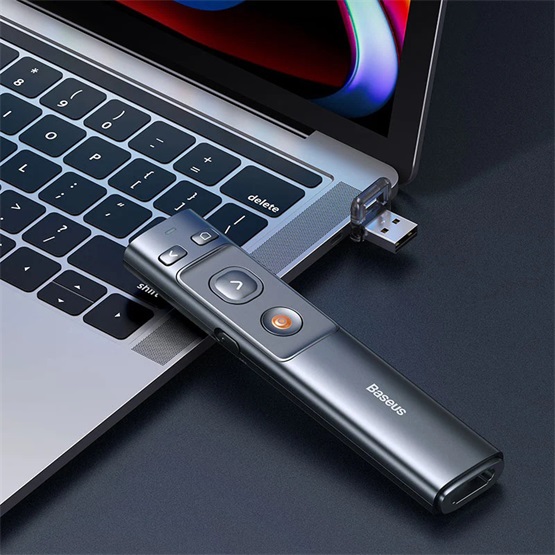 Baseus Orange Dot vezeték nélküli elemes prezenter és lézer mutató, szürke - Image 7