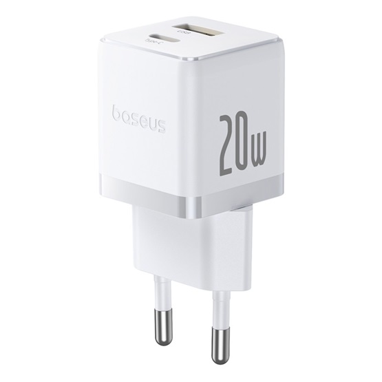 Baseus Palm hálózati gyorstöltő 20W, USB Type-C + USB Type-A, fehér
