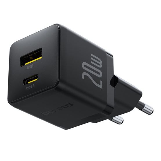 Baseus Palm hálózati gyorstöltő 20W, USB Type-C + USB Type-A, fekete - Image 2