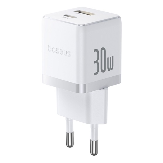 Baseus Palm hálózati gyorstöltő 30W, USB Type-C + USB Type-A, fehér - Image 1