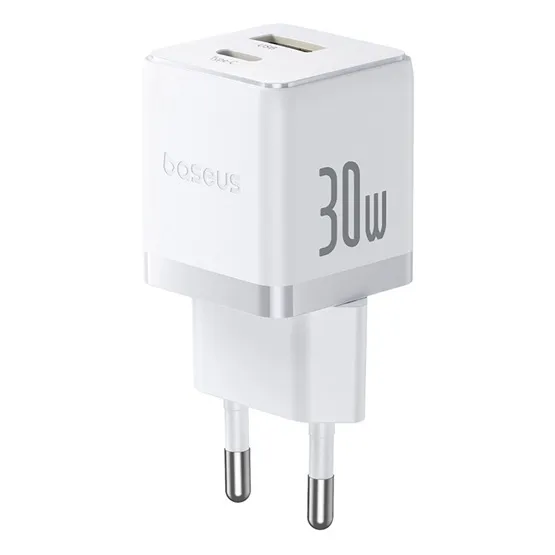Baseus Palm hálózati gyorstöltő 30W, USB Type-C + USB Type-A, fehér
