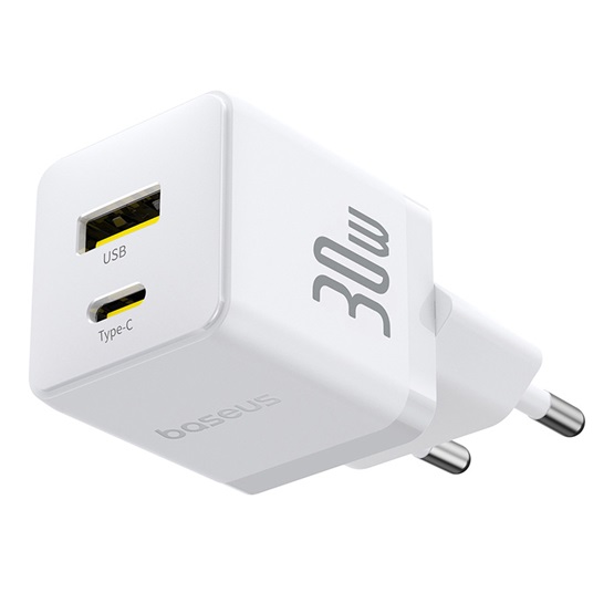 Baseus Palm hálózati gyorstöltő 30W, USB Type-C + USB Type-A, fehér - Image 2