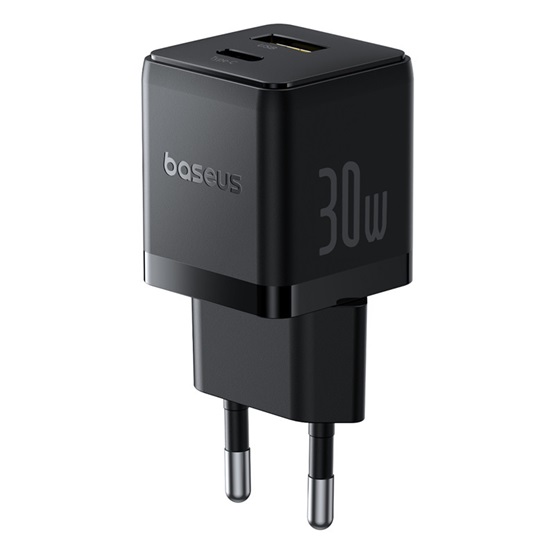 Baseus Palm hálózati gyorstöltő 30W, USB Type-C + USB Type-A, fekete