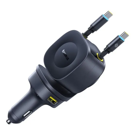 Baseus PrimeTrip VR2 Max autós gyorstöltő 100W, 3×USB Type-C + 1×USB Type-A, 2×automata behúzós kábel, fekete