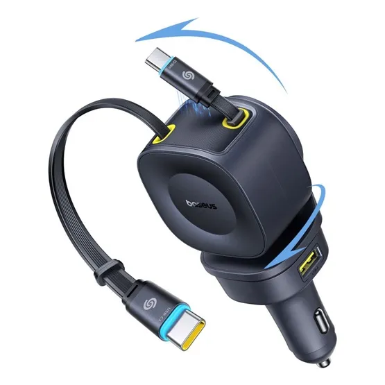 Baseus PrimeTrip VR2 Max autós gyorstöltő 100W, 3×USB Type-C + 1×USB Type-A, 2×automata behúzós kábel, fekete - Image 2