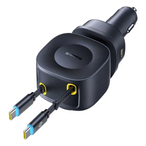 Baseus PrimeTrip VR2 Max autós gyorstöltő 100W, 3×USB Type-C + 1×USB Type-A, 2×automata behúzós kábel, fekete - Image 3