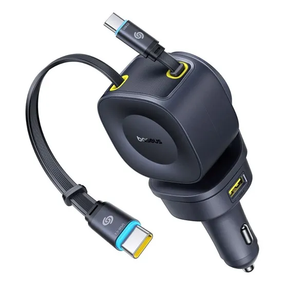 Baseus PrimeTrip VR2 Max autós gyorstöltő 100W, 3×USB Type-C + 1×USB Type-A, 2×automata behúzós kábel, fekete - Image 5
