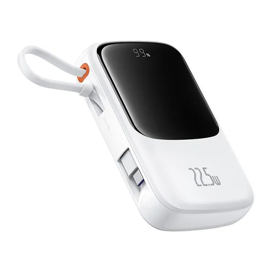Baseus Qpow Pro+ gyorstöltő powerbank 10000 mAh, 22.5W, beépített USB Type-C kábel, fehér - Image 3