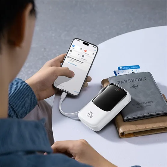 Baseus Qpow Pro+ gyorstöltő powerbank 10000 mAh, 22.5W, beépített USB Type-C kábel, fehér - Image 6
