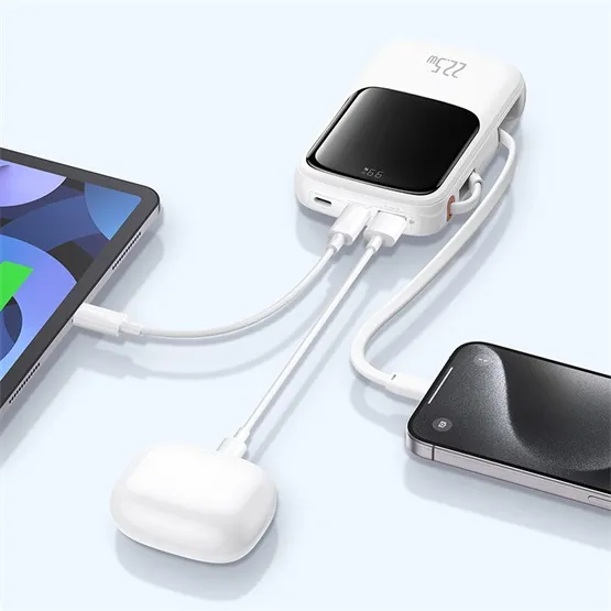 Baseus Qpow Pro+ gyorstöltő powerbank 10000 mAh, 22.5W, beépített USB Type-C kábel, fehér - Image 7
