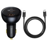 Baseus Qualcomm Quick Charge 5 autós gyorstöltő 160W, USB Type-A + 2×USB Type-C, fekete + 100W USB Type-C, 1m kábel