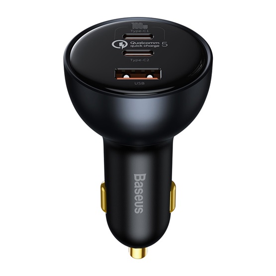 Baseus Qualcomm Quick Charge 5 autós gyorstöltő 160W, USB Type-A + 2×USB Type-C, fekete + 100W USB Type-C, 1m kábel - Image 2