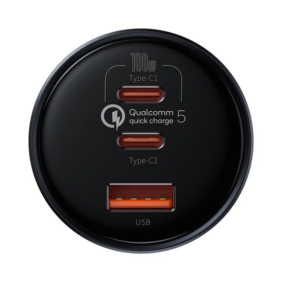 Baseus Qualcomm Quick Charge 5 autós gyorstöltő 160W, USB Type-A + 2×USB Type-C, fekete + 100W USB Type-C, 1m kábel - Image 3