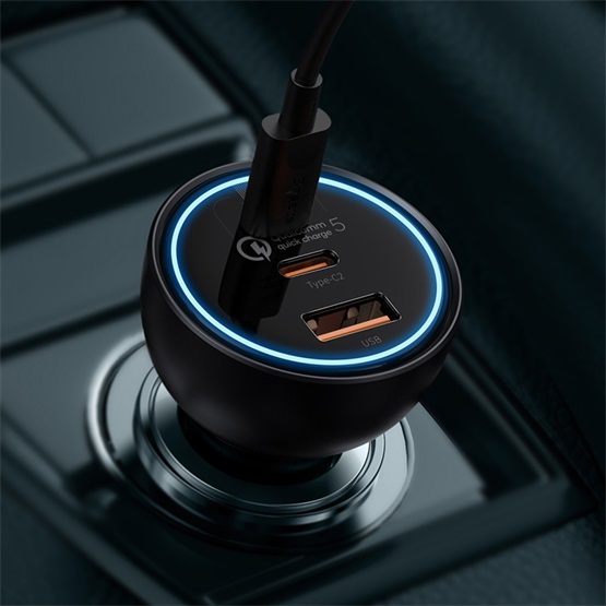 Baseus Qualcomm Quick Charge 5 autós gyorstöltő 160W, USB Type-A + 2×USB Type-C, fekete + 100W USB Type-C, 1m kábel - Image 5