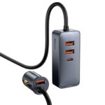 Baseus Share Together PPS autós gyorstöltő 120W, 3×USB Type-A + USB Type-C, beépített kábel, 1,5 m, szürke - Image 2