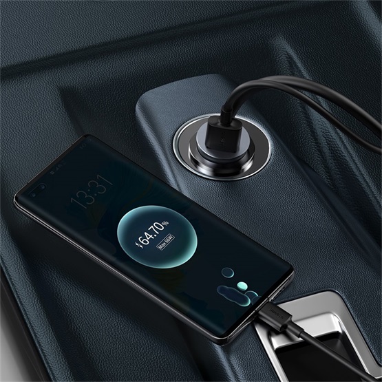 Baseus Share Together PPS autós gyorstöltő 120W, 3×USB Type-A + USB Type-C, beépített kábel, 1,5 m, szürke - Image 4