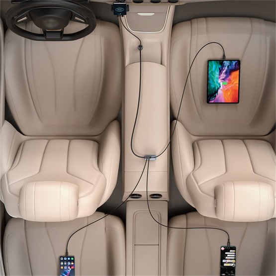 Baseus Share Together PPS autós gyorstöltő 120W, 3×USB Type-A + USB Type-C, beépített kábel, 1,5 m, szürke - Image 5