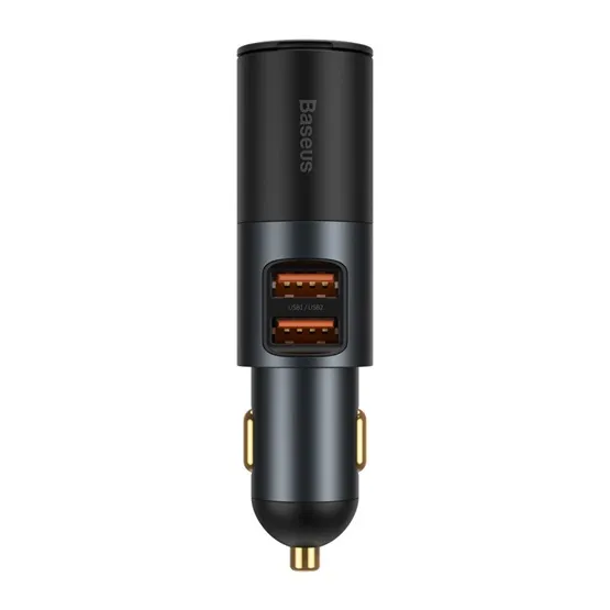Baseus Share Together autós gyorstöltő, 60W, 2×USB Type-A + szivargyújtó kimenet, szürke