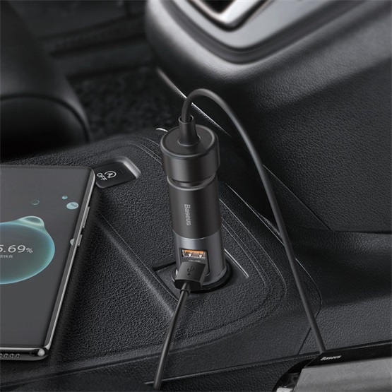 Baseus Share Together autós gyorstöltő, 60W, 2×USB Type-A + szivargyújtó kimenet, szürke - Image 3