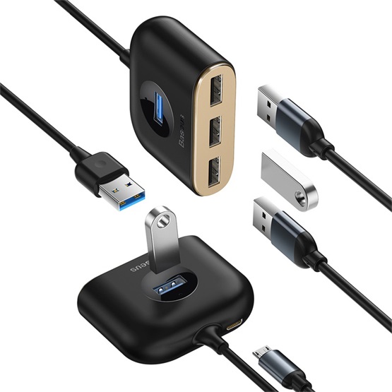Baseus Square Round 4-in-1 USB Type-A HUB dokkoló állomás, 1 m, fekete - Image 4