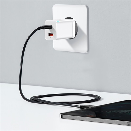 Baseus Super Si Pro hálózati gyorstöltő 30W, USB Type-C + USB Type-A, fehér - Image 5