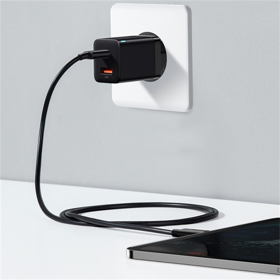 Baseus Super Si Pro hálózati gyorstöltő 30W, USB Type-C + USB Type-A, fekete - Image 5