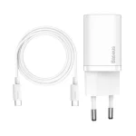 Baseus Super Si hálózati gyorstöltő 25W, USB Type-C, fehér + 3A USB Type-C, 1m kábel