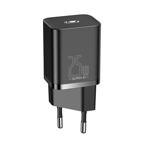 Baseus Super Si USB-C hálózati gyorstöltő 25W USB-C/USB-C kábellel Black - Image 4