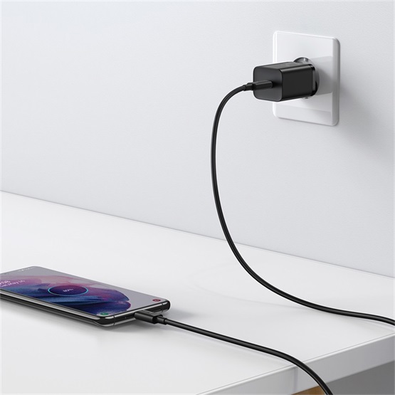 Baseus Super Si hálózati gyorstöltő 25W, USB Type-C, fekete + 3A USB Type-C, 1m kábel - Image 6