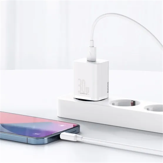 Baseus Super Si hálózati gyorstöltő 30W, USB Type-C, fehér - Image 4