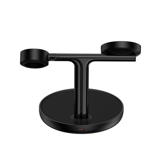 Baseus Swan 3-in-1 vezeték nélküli töltő állvány 20W, fekete + 3A USB Type-A – USB Type-C, 1m kábel - Image 2