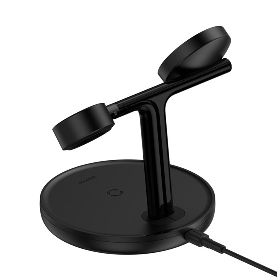 Baseus Swan 3-in-1 vezeték nélküli töltő állvány 20W, fekete + 3A USB Type-A – USB Type-C, 1m kábel - Image 3