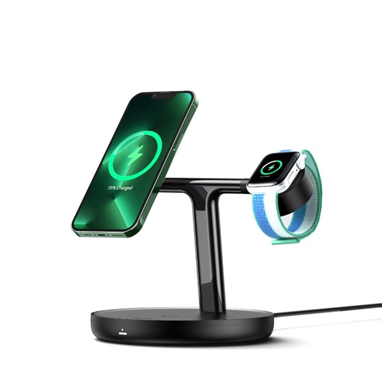 Baseus Swan 3-in-1 vezeték nélküli töltő állvány 20W, fekete + 3A USB Type-A – USB Type-C, 1m kábel - Image 5