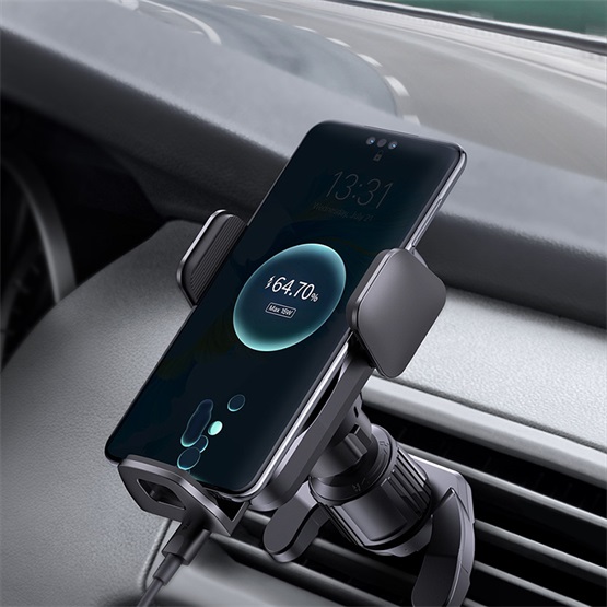 Baseus Wisdom szellőzőrácsra rögzíthető, vezeték nélküli autós telefon töltő és tartó, fekete - Image 7
