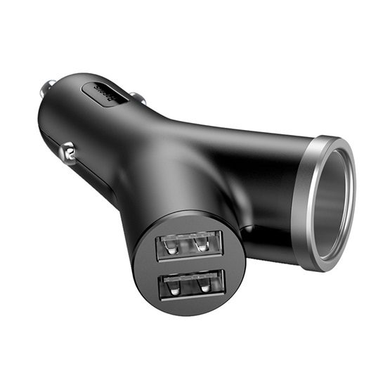 Baseus Y Type autóstöltő 17W, 2×USB Type-A + szivargyújtó kimenet, fekete - Image 2