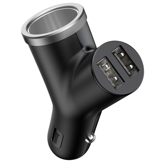 Baseus Y Type autóstöltő 17W, 2×USB Type-A + szivargyújtó kimenet, fekete - Image 3