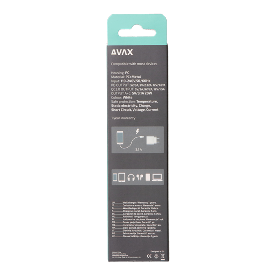 CHG AVAX CH320 SPEEDY Hálózati fali töltő USB + Type C, 20W - Image 6