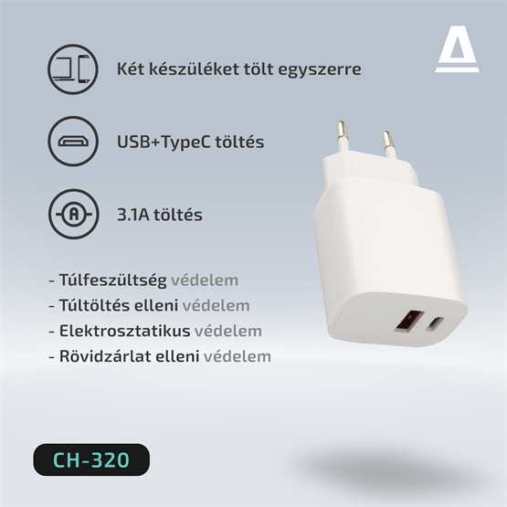 CHG AVAX CH320 SPEEDY Hálózati fali töltő USB + Type C, 20W - Image 9
