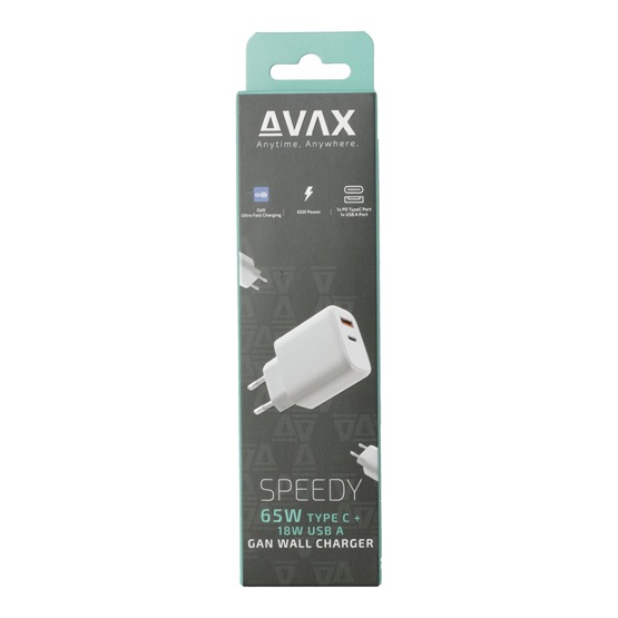 CHG AVAX CH360 SPEEDY 65W GaN hálózati töltő USB A (QC)+Type C (PD3.0), fehér - Image 3