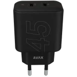 CHG AVAX CH602B SPEEDY+ 2x Type C  (PD) 45W gyors hálózati töltő, fekete