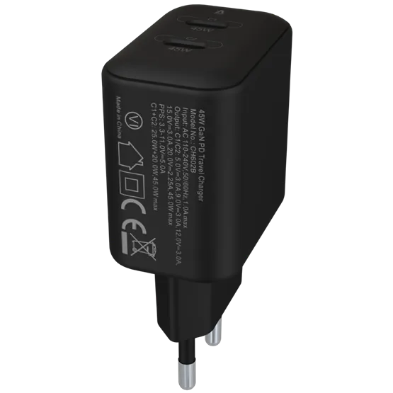 CHG AVAX CH602B SPEEDY+ 2x Type C  (PD) 45W gyors hálózati töltő, fekete - Image 4