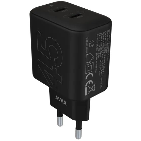 CHG AVAX CH602B SPEEDY+ 2x Type C  (PD) 45W gyors hálózati töltő, fekete - Image 5
