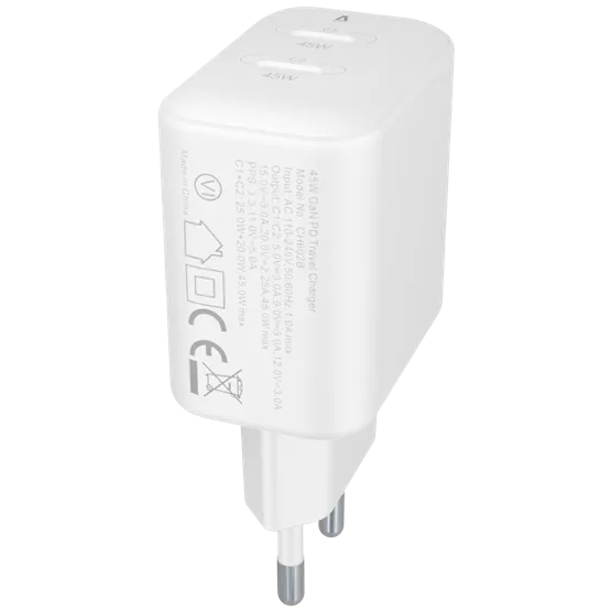 CHG AVAX CH602W SPEEDY+ 2x Type C  (PD) 45W gyors hálózati töltő, fehér - Image 4
