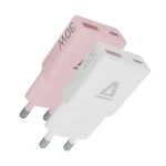 CHG AVAX CH6412 30W GaN USB-C és USB-A gyorstöltő duo szett, fehér és rózsaszín